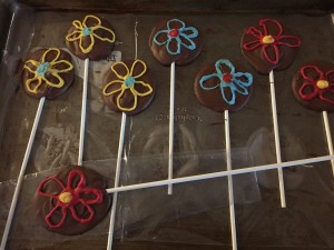Chocolate Lollipops on cookie sheet